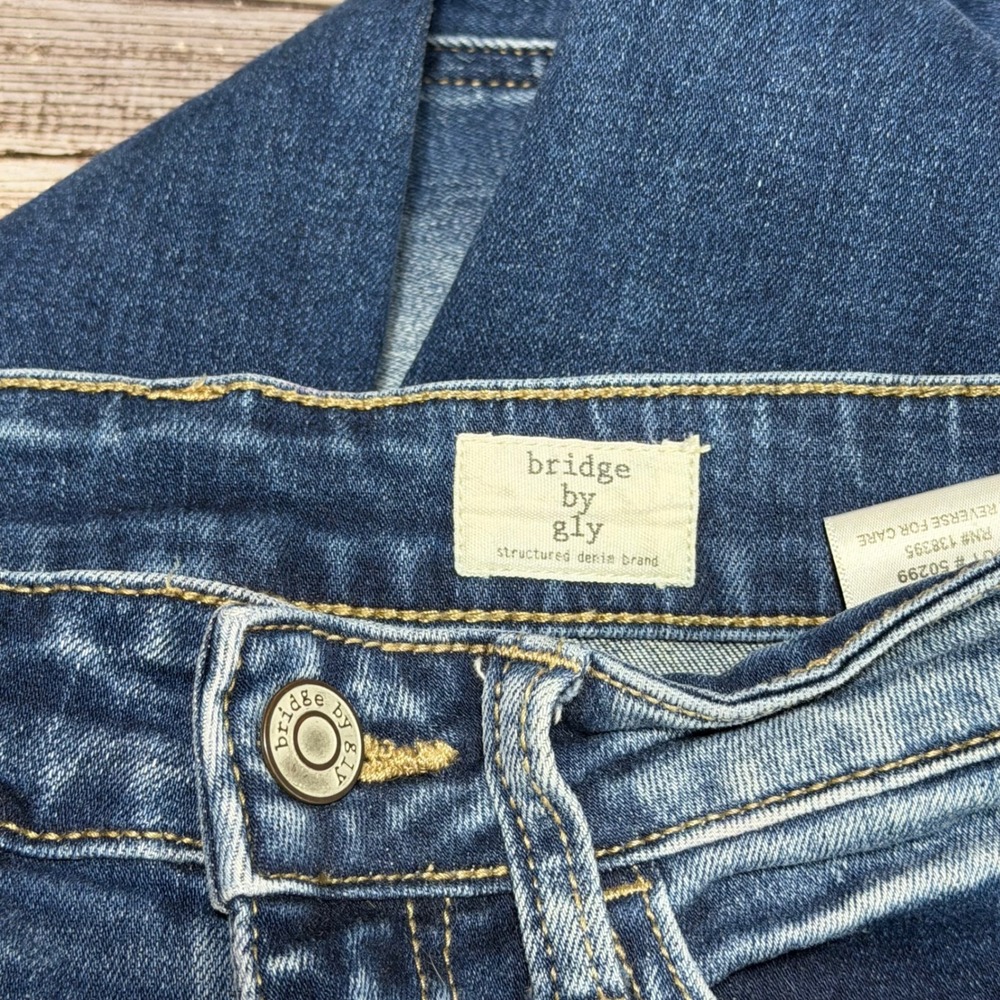 Bridge by GLY Mid‎ Rise Ankle Skinny Jeans Blue Distressed Size 26 - Picture 4 of 8